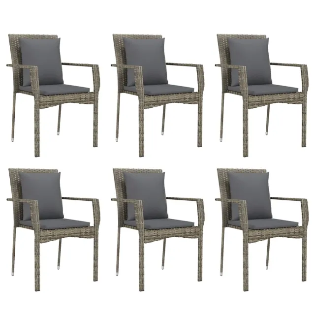 Ensemble à manger jardin et coussins 7 pcs gris rotin