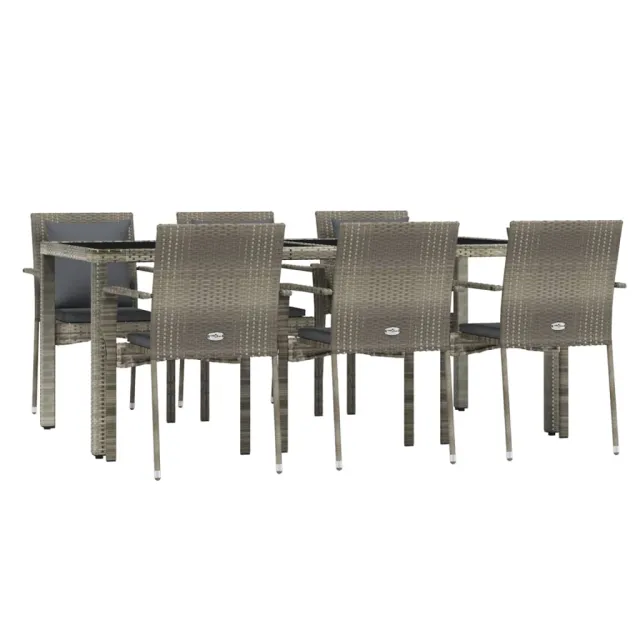 Ensemble à manger jardin et coussins 7 pcs gris rotin