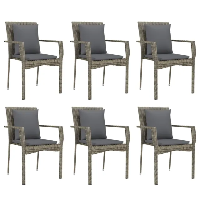 Ensemble à manger jardin et coussins 7 pcs gris rotin