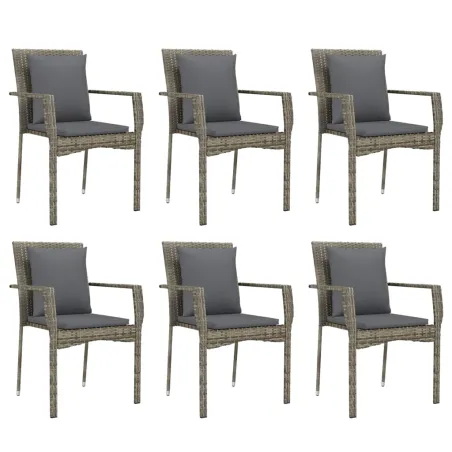 Ensemble à manger jardin et coussins 7 pcs gris rotin
