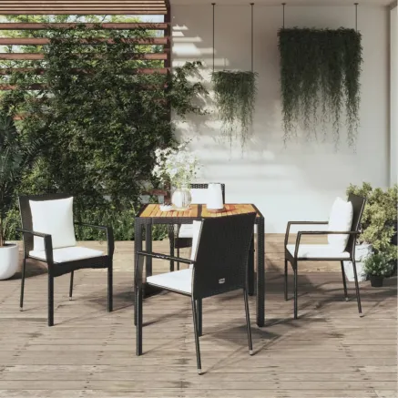 Ensemble à manger de jardin coussins 5pcs Noir Résine tressée