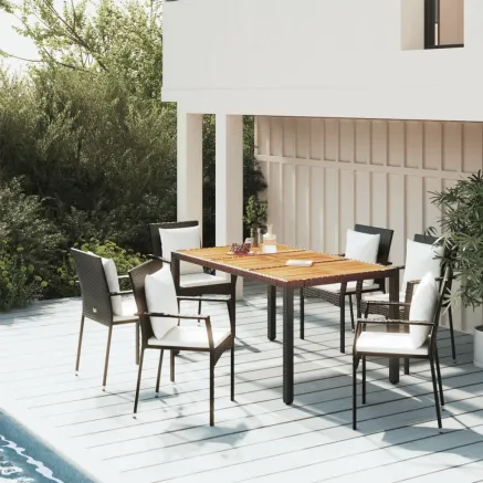 Ensemble à manger de jardin coussins 5pcs Noir Résine tressée