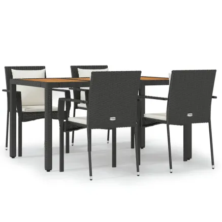 Ensemble à manger de jardin coussins 5pcs Noir Résine tressée 2