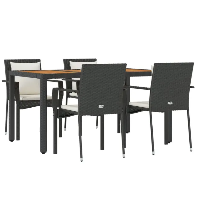 Ensemble à manger de jardin coussins 5pcs Noir Résine tressée