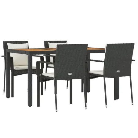 Ensemble à manger de jardin coussins 5pcs Noir Résine tressée
