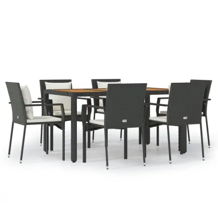 Ensemble à manger de jardin coussins 7pcs Noir Résine tressée 2