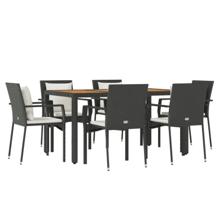 Ensemble à manger de jardin coussins 7pcs Noir Résine tressée