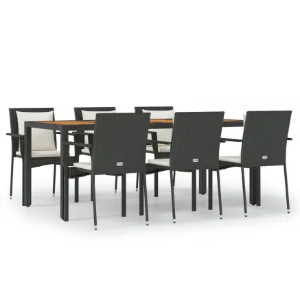 Ensemble à manger de jardin coussins 7pcs Noir Résine tressée 2