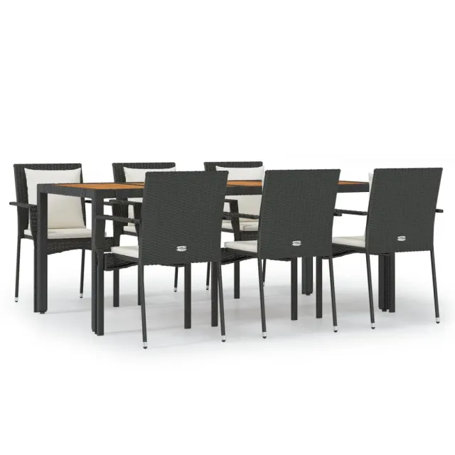 Ensemble à manger de jardin coussins 7pcs Noir Résine tressée