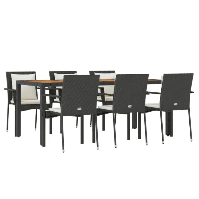 Ensemble à manger de jardin coussins 7pcs Noir Résine tressée