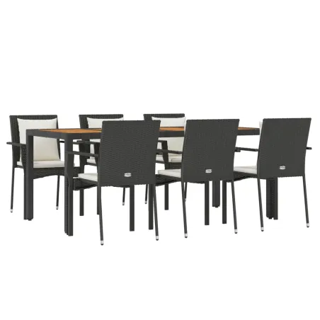 Ensemble à manger de jardin coussins 7pcs Noir Résine tressée