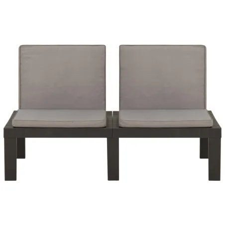 Banc de salon de jardin avec coussin Plastique Gris