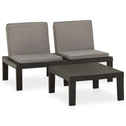 Salon de jardin 2 pcs avec coussins Plastique Gris 2