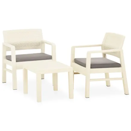 Salon de jardin 3 pcs avec coussins Plastique Blanc 2