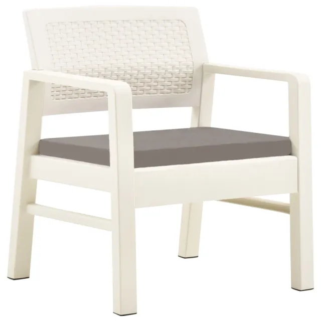 Salon de jardin 3 pcs avec coussins Plastique Blanc
