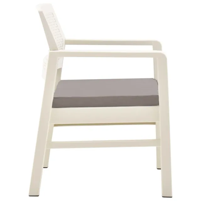Salon de jardin 3 pcs avec coussins Plastique Blanc