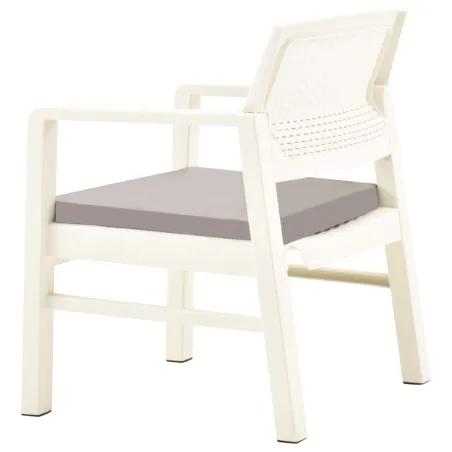 Salon de jardin 3 pcs avec coussins Plastique Blanc