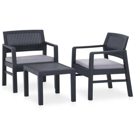 Salon de jardin 3 pcs avec coussins Plastique Gris 2