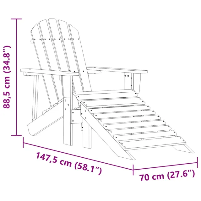 Chaise de jardin Adirondack avec pouf bois de sapin solide rose