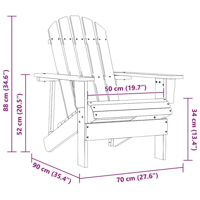 Chaise de jardin Adirondack avec table Bois de sapin massif