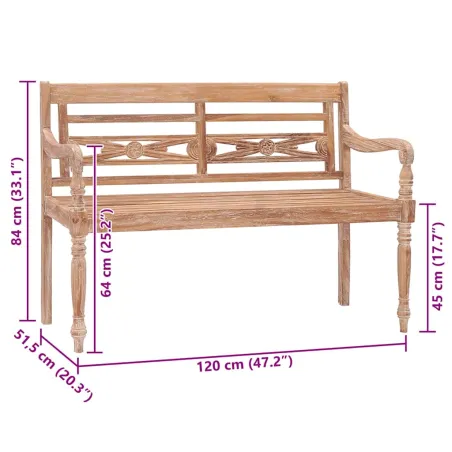 Banc Batavia 120 cm Huilé en blanc Bois de teck solide