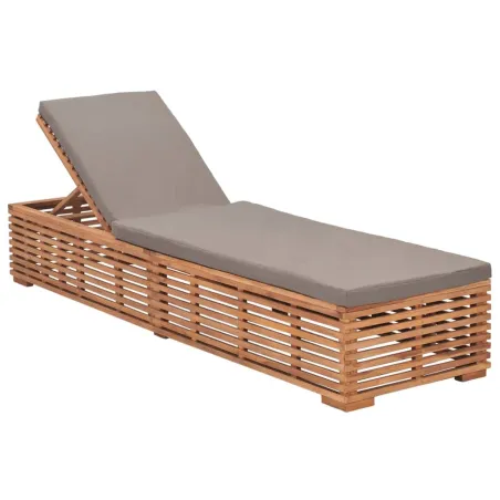 Chaise longue avec coussin gris foncé Bois de teck solide
