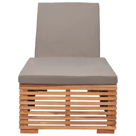 Chaise longue avec coussin gris foncé Bois de teck solide