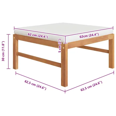 Repose-pied avec coussin crème Bois de teck solide
