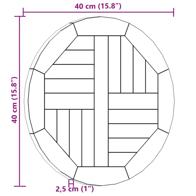 Dessus de table Bois de teck solide Rond 2,5 cm 40 cm