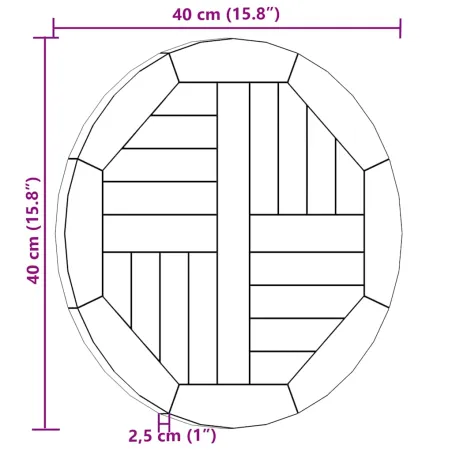 Dessus de table Bois de teck solide Rond 2,5 cm 40 cm