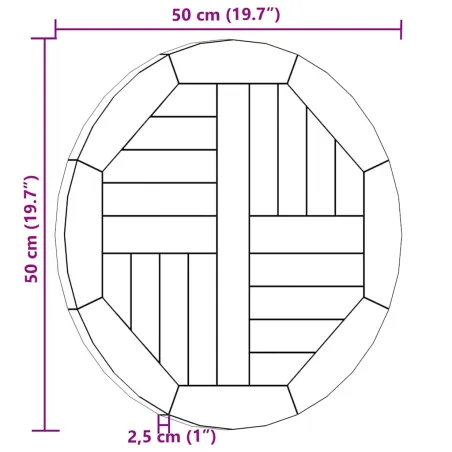 Dessus de table Bois de teck solide Rond 2,5 cm 50 cm