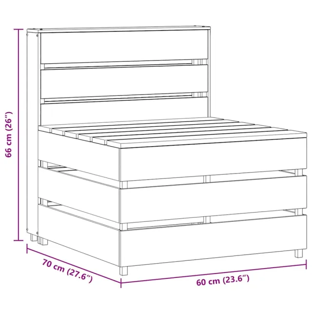 Canapé central palette de jardin gris bois de pin imprégné