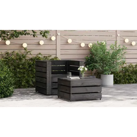 Salon de jardin palette 2 pcs Bois de pin imprégné de gris 2