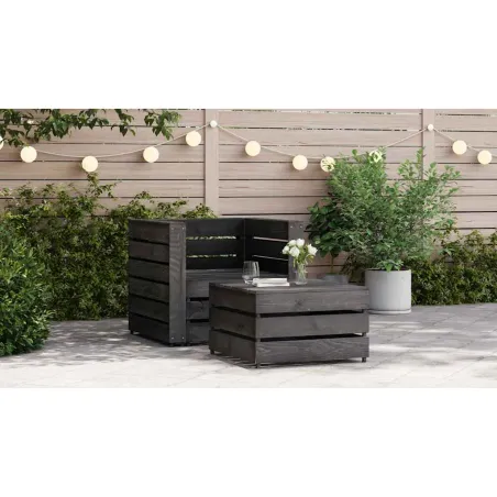 Salon de jardin palette 2 pcs Bois de pin imprégné de gris