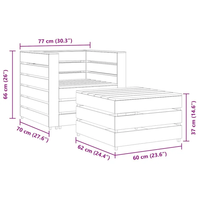 Salon de jardin palette 2 pcs Bois de pin imprégné de gris
