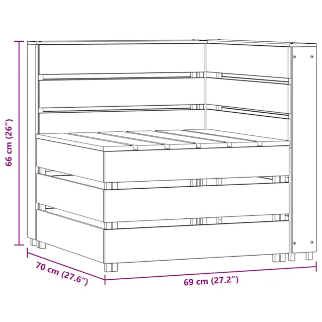 Canapé palette d'angle de jardin bois de pin imprégné