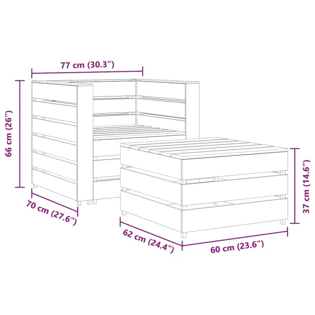 Salon de jardin palette 2 pcs Bois de pin imprégné