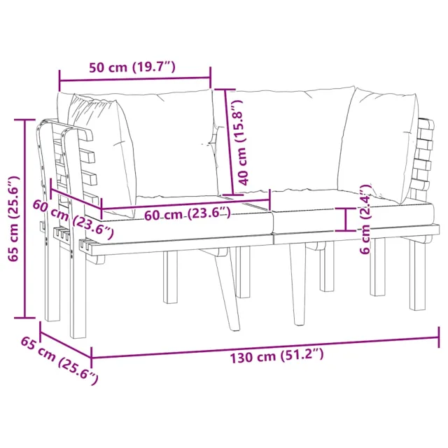 Canapé de jardin 2 places avec coussins Bois d'acacia massif