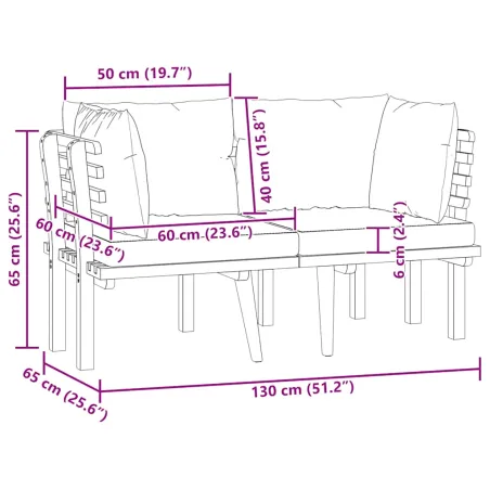 Canapé de jardin 2 places avec coussins Bois d'acacia massif