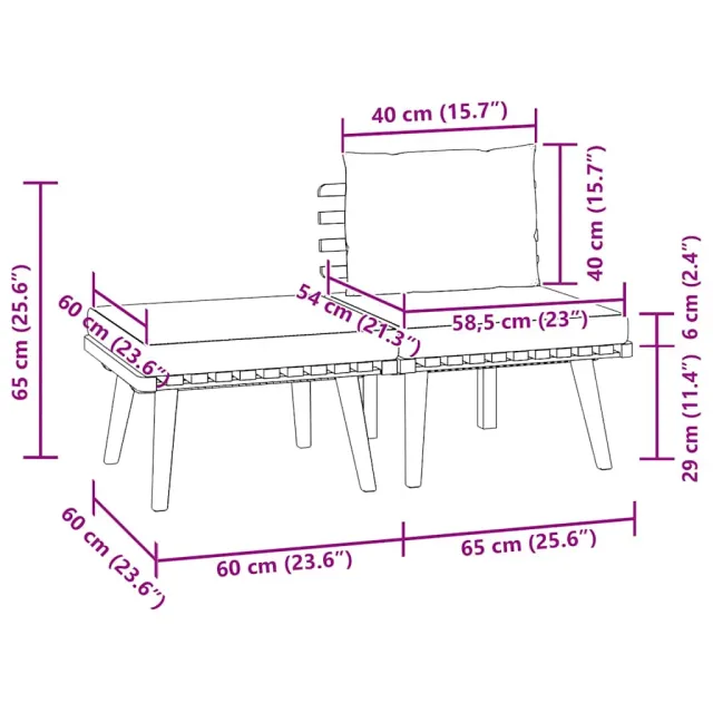 Salon de jardin 3 pcs avec coussins Bois d'acacia massif