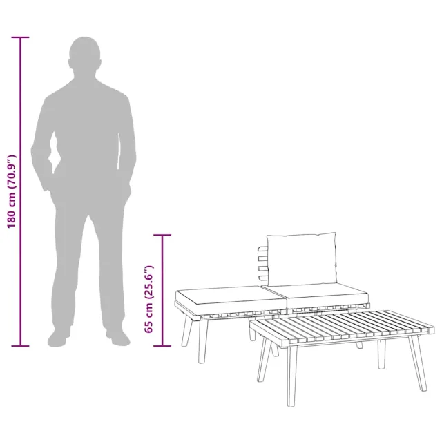 Salon de jardin 3 pcs avec coussins Bois d'acacia massif