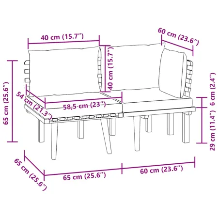 Salon de jardin 2 pcs avec coussins Bois d'acacia solide