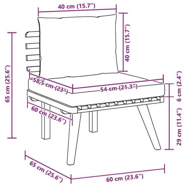 Salon de jardin 2 pcs avec coussins Bois d'acacia solide