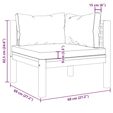 Canapés d'angle 2 pcs avec coussins gris foncé Bois d'acacia