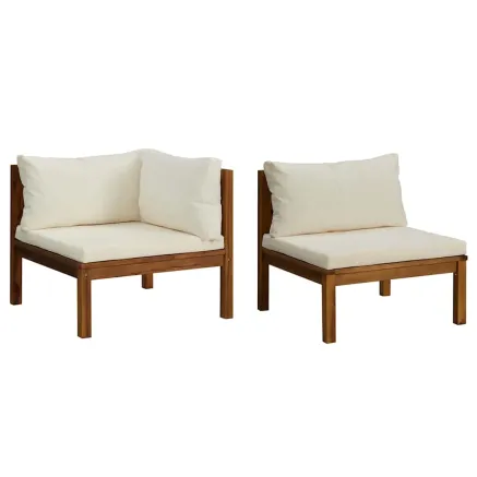 Ensemble de canapés 2 pcs et coussins blanc crème Acacia solide 2