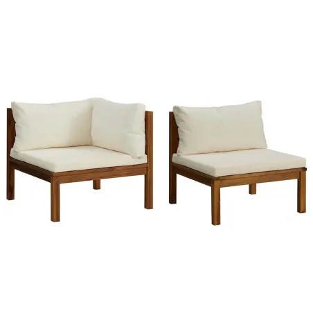 Ensemble de canapés 2 pcs et coussins blanc crème Acacia solide