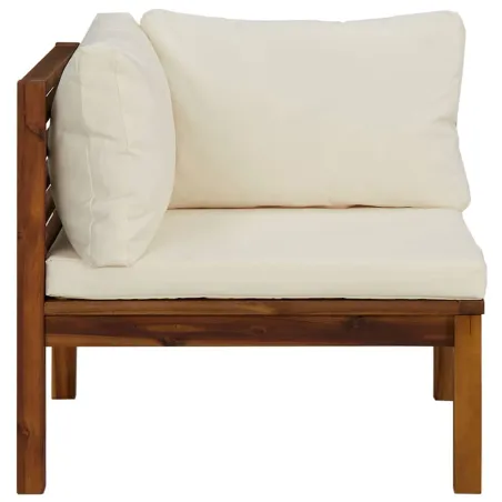 Canapé d'angle sectionnel et coussin blanc crème Bois d'acacia