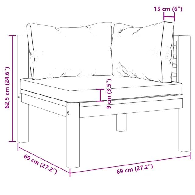 Canapé d'angle sectionnel et coussin blanc crème Bois d'acacia
