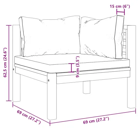 Canapé d'angle sectionnel et coussin blanc crème Bois d'acacia