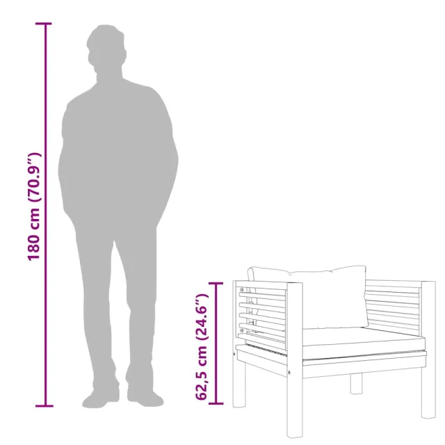 Chaise de jardin avec coussins gris foncé Bois d'acacia massif